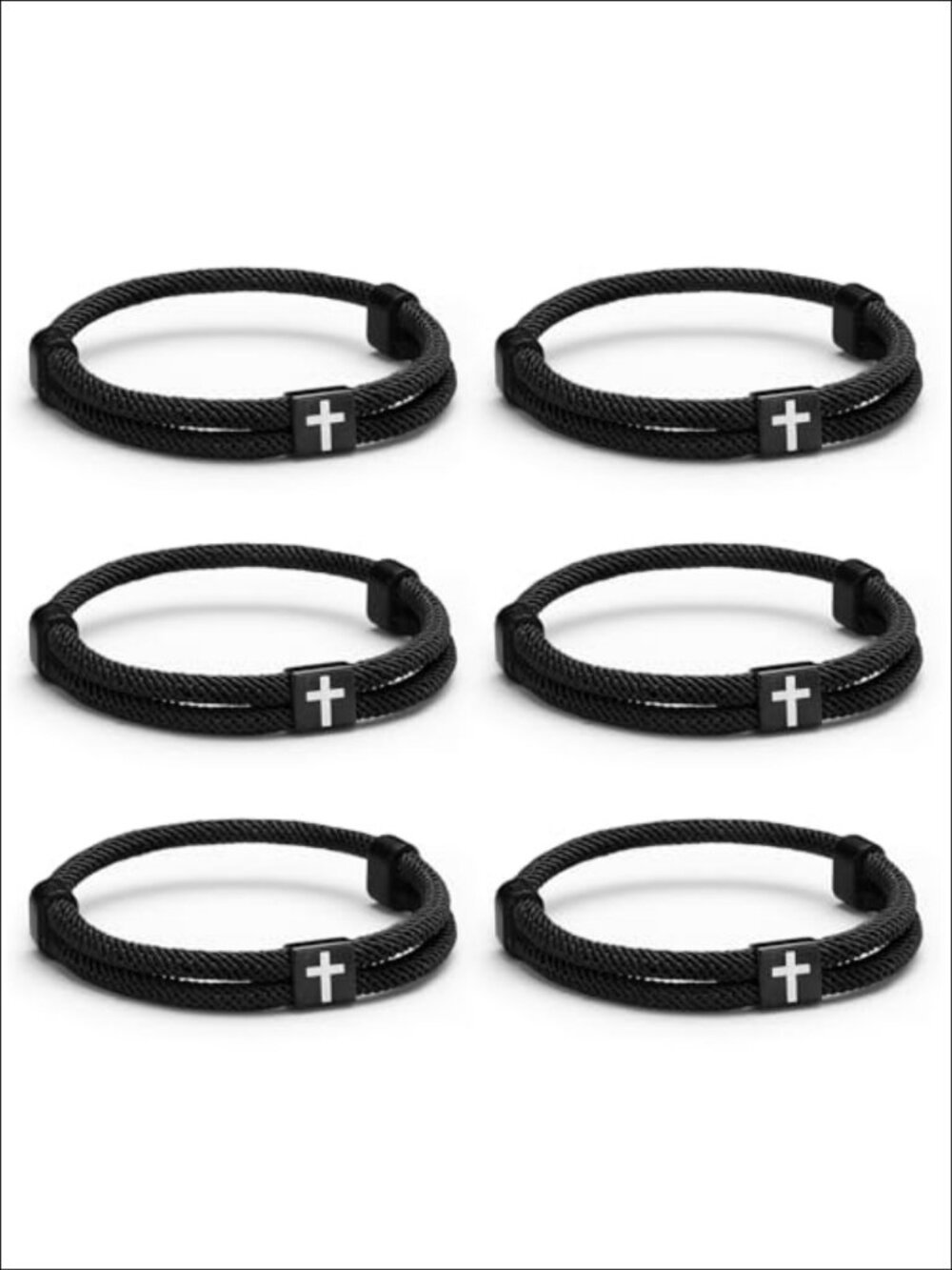 6 Pcs Cross Bracelet Men Adjustable Braided Nylon Rope Wristband Christian Gift